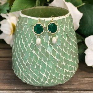 COPY - Gold Emerald Freshwater Pearl CZ Earrings